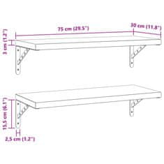 Petromila vidaXL Nástenné police 2 ks 75x30 cm strieborné nehrdzavejúca oceľ