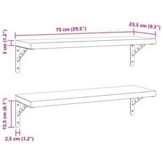 Petromila vidaXL Nástenné police 2 ks 75x23,5 cm, čierne, nehrdzavejúca oceľ