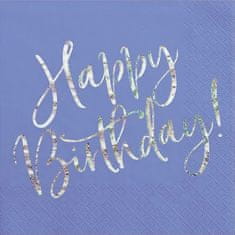 PartyDeco Servítky Happy Birthday modré 33cm 20ks