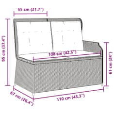 Vidaxl Sklápacia záhradná lavička s vankúšmi béžová polyratan