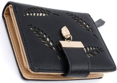 Camerazar Elegantná dámska peňaženka s kvetmi, čierna, ekologická umelá koža, 12x9,5x3 cm