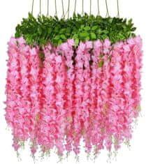 Camerazar Závesné kvety vistárie, tmavoružové, 110x20 cm, látka
