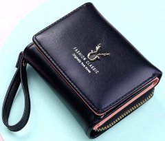 Camerazar Dámska peňaženka s bambulou, čierna, ekologická umelá koža, 11x9x3,5 cm
