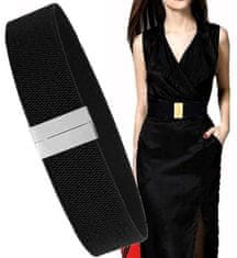 Camerazar Elegantný čierny elastický dámsky opasok na šaty s kovovou sponou, 67-100 cm, šírka 5 cm