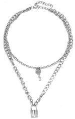 Camerazar Dlhý náhrdelník s príveskom kľúča a zámku, striebro/zlato, šperkársky kov, 46 cm - Varianta 1
