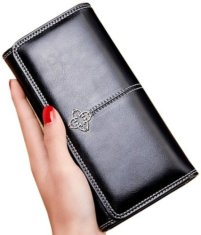 Camerazar Veľká elegantná dámska peňaženka, čierna ekologická umelá koža, 14 priehradiek, rozmery 19,5x10x4 cm