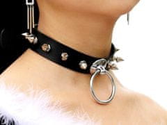 Camerazar Gotický kožený náhrdelník s punkovými hrotmi, čierny, šírka 25 mm, dĺžka 29-37 cm