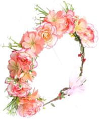 Camerazar Veniec do vlasov s ružami a pivonkami, boho štýl, priemer 54 cm, materiál textilné kvety na pokovovanom drôte