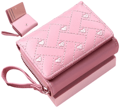 Camerazar Elegantná malá dámska peňaženka so srdiečkami, ružová, kvalitná umelá koža, 10,5x8x3,7 cm