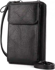 Camerazar Retro dámska kabelka s peňaženkou na telefón, čierna, mäkká ekologická umelá koža, 11x18x5 cm
