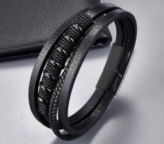 Camerazar Pánsky kožený náramok s magnetickým zapínaním, čierny, dĺžka 21,5 cm