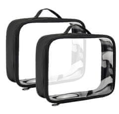 Camerazar Priehľadné kozmetické tašky - organizéry do kufra, 3 kusy, čierny zips, rozmery 20,3x15,2x7,6 cm