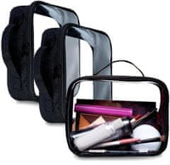 Camerazar Priehľadné kozmetické tašky - organizéry do kufra, 3 kusy, čierny zips, rozmery 20,3x15,2x7,6 cm
