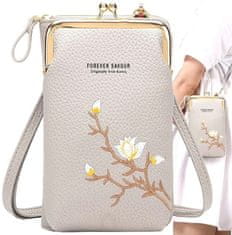 Camerazar Dámska peňaženka na mobil s kvetinovým motívom, svetlo béžová, ekologická umelá koža, 18x11x5 cm