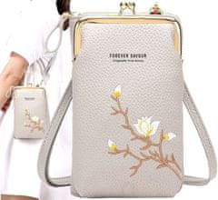 Camerazar Dámska peňaženka na mobil s kvetinovým motívom, svetlo béžová, ekologická umelá koža, 18x11x5 cm