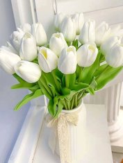 Camerazar Umelé biele tulipány, 10 ks, dĺžka 34 cm, materiál silikón a plast
