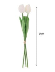 Camerazar Umelé biele tulipány, 10 ks, dĺžka 34 cm, materiál silikón a plast