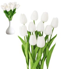Camerazar Umelé biele tulipány, 10 ks, dĺžka 34 cm, materiál silikón a plast