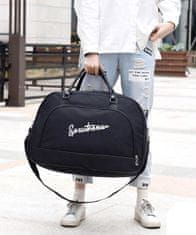 Camerazar Priestranná cestovná taška na cvičenie, čierny nylon, 47x28 cm s predným vreckom na zips