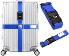 Camerazar Modrý opasok na batožinu s kombinovaným zámkom, polypropylénový nylon, 200 cm