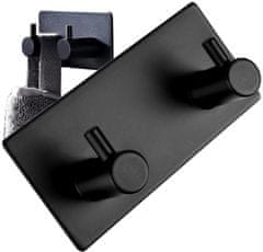 Camerazar Samolepiaci nástenný vešiak s háčikmi, čierny, práškovo lakovaná nehrdzavejúca oceľ, 9x4,7 cm