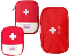 Camerazar Organizér na lieky v cestovnej lekárničke v červenej farbe, sada 3 kusov, rozmery 24x14x8 cm, 18x13x3 cm a 14x11 cm, vodotesný plast
