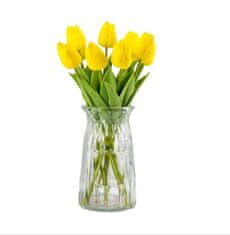 Camerazar Dekoračná kytica 10 umelých tulipánov, žltá farba, materiál: silikón a plast, dĺžka: 34 cm