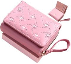 Camerazar Elegantná malá dámska peňaženka so srdiečkami, ružová, kvalitná umelá koža, 10,5x8x3,7 cm