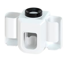 Camerazar Nástenný držiak na dve elektrické zubné kefky s automatickým dávkovačom zubnej pasty, vodotesný, tvrdý plast, biely, 12,5x9x5,5 cm