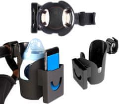 Camerazar Univerzálny držiak na telefón a fľašu 2v1 na kočík alebo bicykel, odolný plast, 15x12 cm