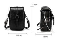 Camerazar Elegantná taška na telefón, čierna kvalitná umelá koža, s nastaviteľným popruhom 130 cm