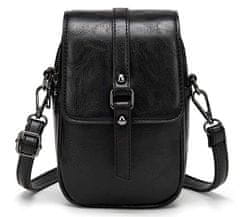 Camerazar Elegantná taška na telefón, čierna kvalitná umelá koža, s nastaviteľným popruhom 130 cm