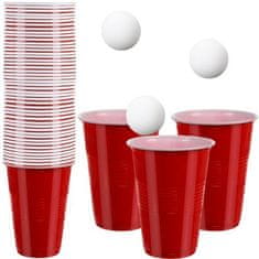 Ruhhy Hra Beer Pong s 50 červenými pohármi s objemom 450 ml a 3 pingpongovými loptičkami