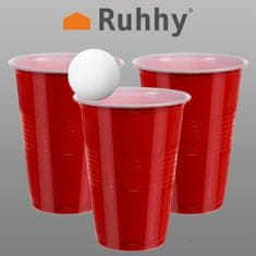 Ruhhy Hra Beer Pong s 50 červenými pohármi s objemom 450 ml a 3 pingpongovými loptičkami