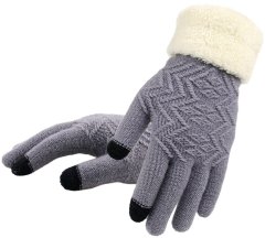 Camerazar Dámske zimné rukavice s medvedíkom, sivé, akrylová priadza, na dotyk, univerzálna veľkosť