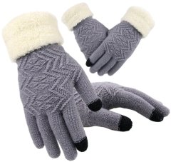 Camerazar Dámske zimné rukavice s medvedíkom, sivé, akrylová priadza, na dotyk, univerzálna veľkosť