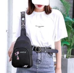 Camerazar Dámska taška cez rameno Sachet, čierna s kvetinovým motívom, nepremokavý materiál Oxford Cloth, rozmery 18x27x6 cm