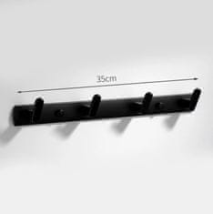 Camerazar Nástenný panelový vešiak s háčikmi, čierny hliník, 35x3,3 cm
