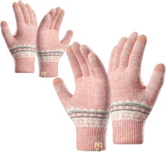 Camerazar Dámske zimné rukavice so severským vzorom, svetloružové, 100% akrylová priadza, univerzálna veľkosť