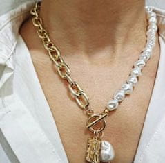 Camerazar Dámsky náhrdelník s perlami, dĺžka 50 cm, prívesok 2 cm x 1,5 cm, žlté zlato