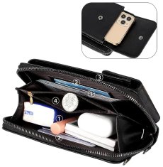 Camerazar Retro dámska kabelka s peňaženkou na telefón, čierna, mäkká ekologická umelá koža, 11x18x5 cm