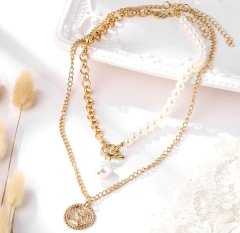 Camerazar Dámsky zlatý náhrdelník s perlovou retiazkou a príveskom, dĺžka 50 cm