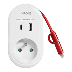 Orno Adaptér ORNO VIRONE CS-2 230V s USB-C+A nabíjačkou a káblom USB-C + Lightning 