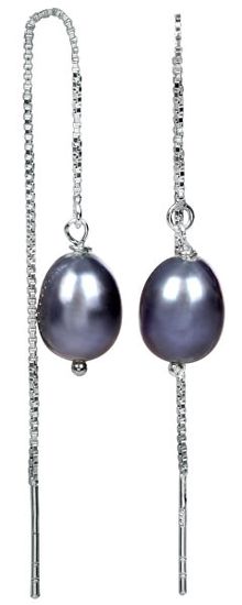 JwL Luxury Pearls Strieborné retiazkové náušnice s kovovo modrou perlou JL0207