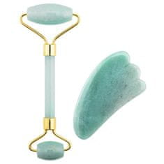 Masážny valček a doštička Guasha jadeit (Green Aventurine Jade Roller & Gua Sha Set)