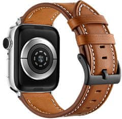 4wrist Kožený remienok s bielym prešívaním pre Apple Watch - Brown 42/44/45/49 mm