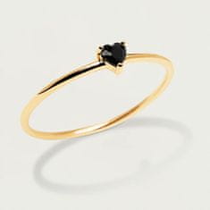 PDPAOLA Minimalistický pozlátený prsteň so srdiečkom Black Heart Gold AN01-224 (Obvod 56 mm)