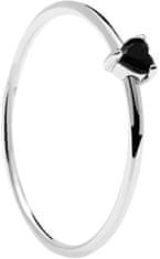 PDPAOLA Minimalistický strieborný prsteň so srdiečkom Black Heart Silver AN02-224 (Obvod 50 mm)