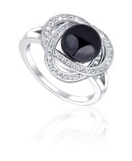 JwL Luxury Pearls Očarujúce prsteň s čiernou perlou a zirkónmi JL0760 (Obvod 52 mm)