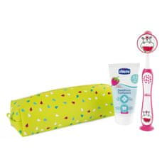 Chicco Set zubná kefka a pasta v puzdre - Hippo, 3r+